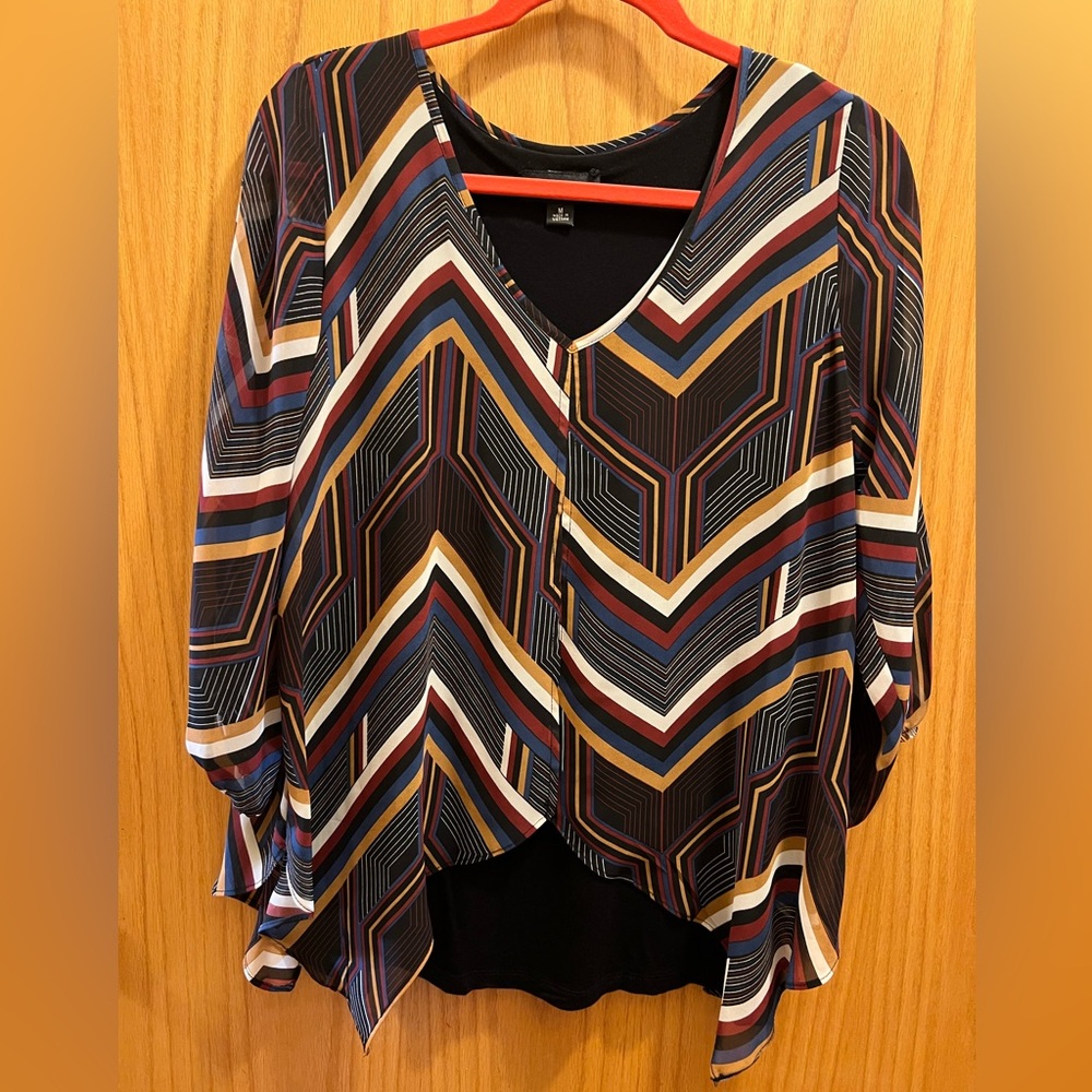 AGB Boho Flowy Poncho Tank Blouse Medium Aztec Lightweight Womens Shirt Top